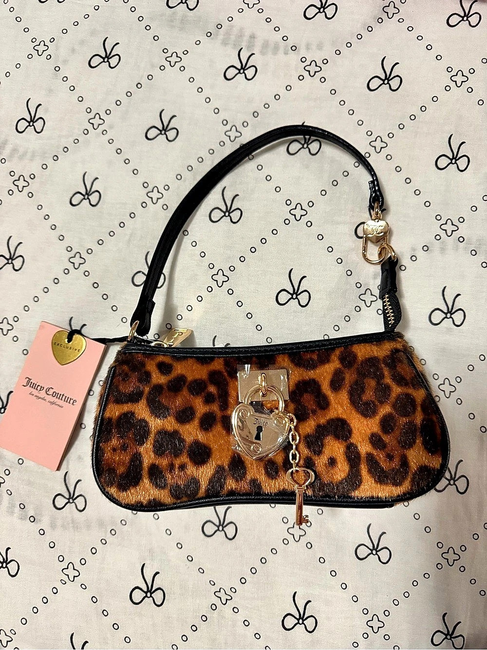 Juicy Couture Leopard Print Heart Lock Shoulder Bag